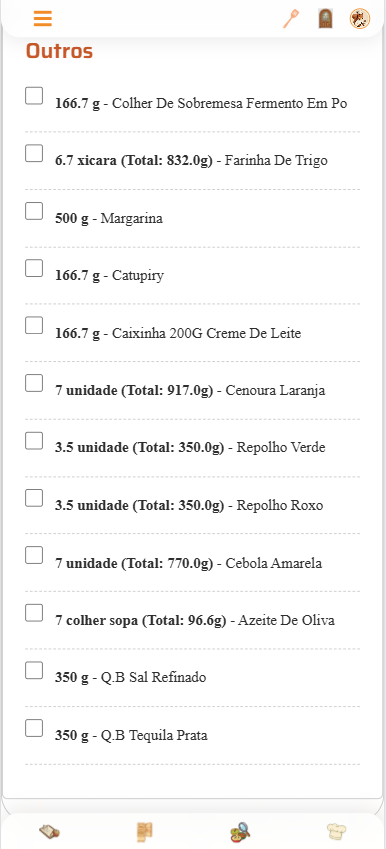 Receba a soma dos ingredientes de todas as receitas em uma lista unificada