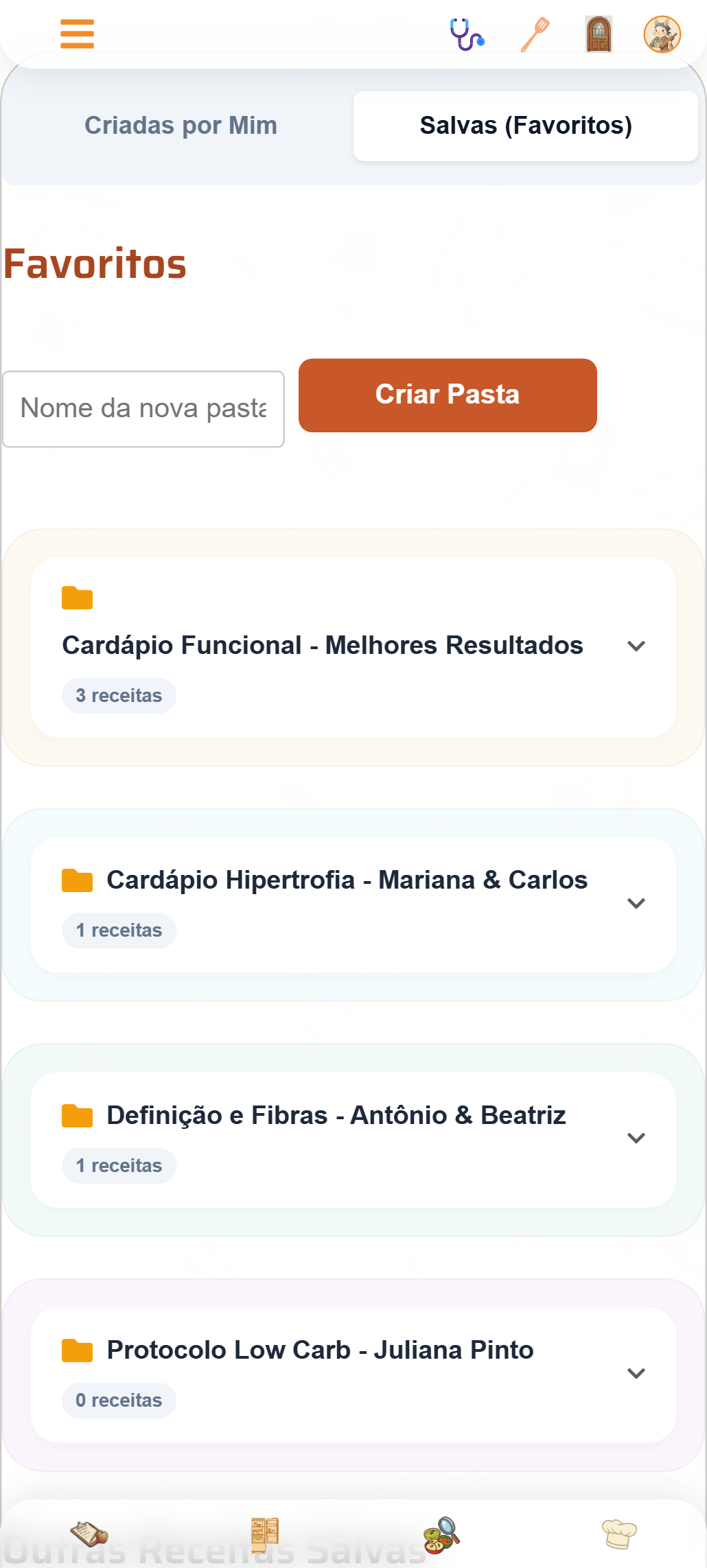 Crie pastas de receitas personalizadas para seus pacientes