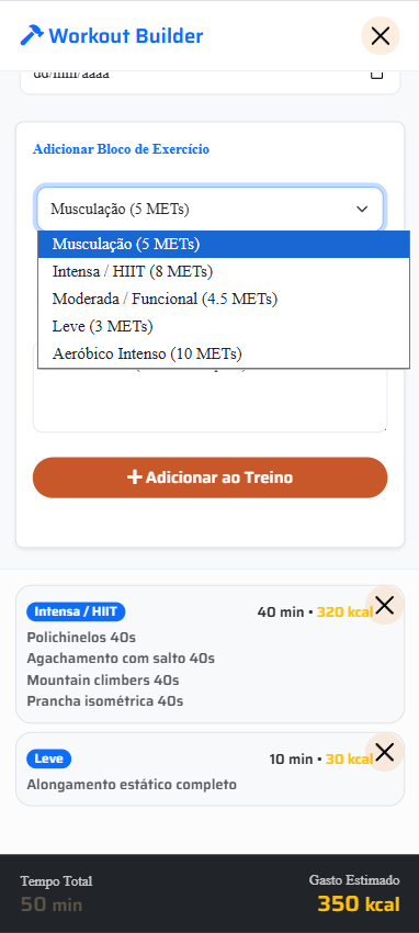 Crie treinos com base na necessidade de gasto calórico do aluno